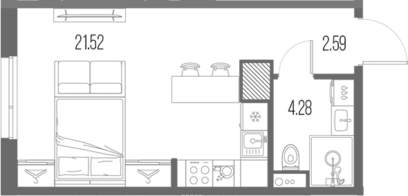 Планировка Студии 28.39 м² в ЖК «Легенда Васильевского», корпус 2