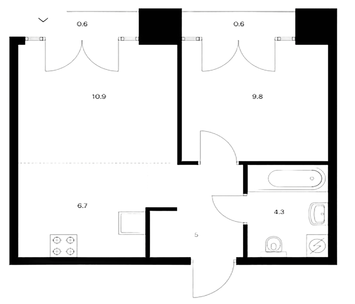 Планировка однокомнатная 37.9 м² в ЖК «Лермонтовский 54», корпус 2.1