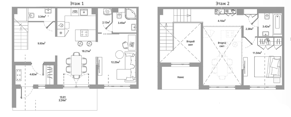 Планировка двухкомнатная 78.66 м² в ЖК «ЛесАрт», корпус 2