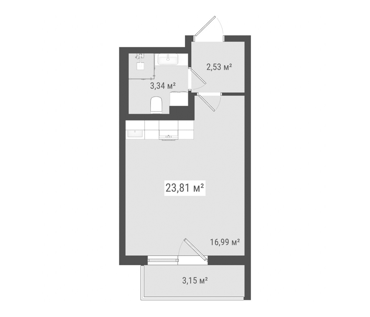 Планировка Студии 23.81 м² в ЖК «Лето», корпус 1