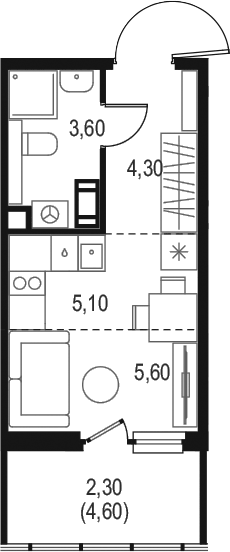 Планировка Студии 20.9 м² в ЖК «Левел Мечникова», корпус 3