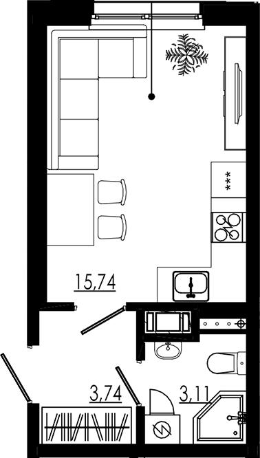 Планировка Студии 22.59 м² в ЖК «LIBERTY DOM», корпус 1