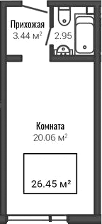 Планировка Студии 26.45 м² в ЖК «Лайф Апарт Октябрьская», корпус 1