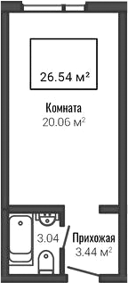 Планировка Студии 26.54 м² в ЖК «Лайф Апарт Октябрьская», корпус 1