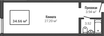 Планировка Студии 34.68 м² в ЖК «Лайф Апарт Октябрьская», корпус 1