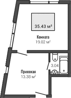 Планировка Студии 37.95 м² в ЖК «Лайф Апарт Октябрьская», корпус 1