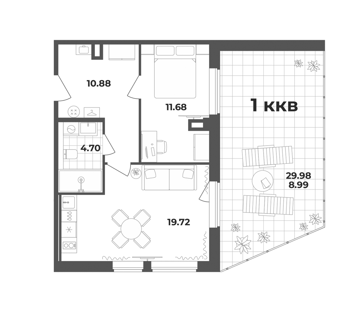 Планировка евродвушка (2Е) 55.97 м² в ЖК «Апарт-отель Лиговский 127», корпус 1