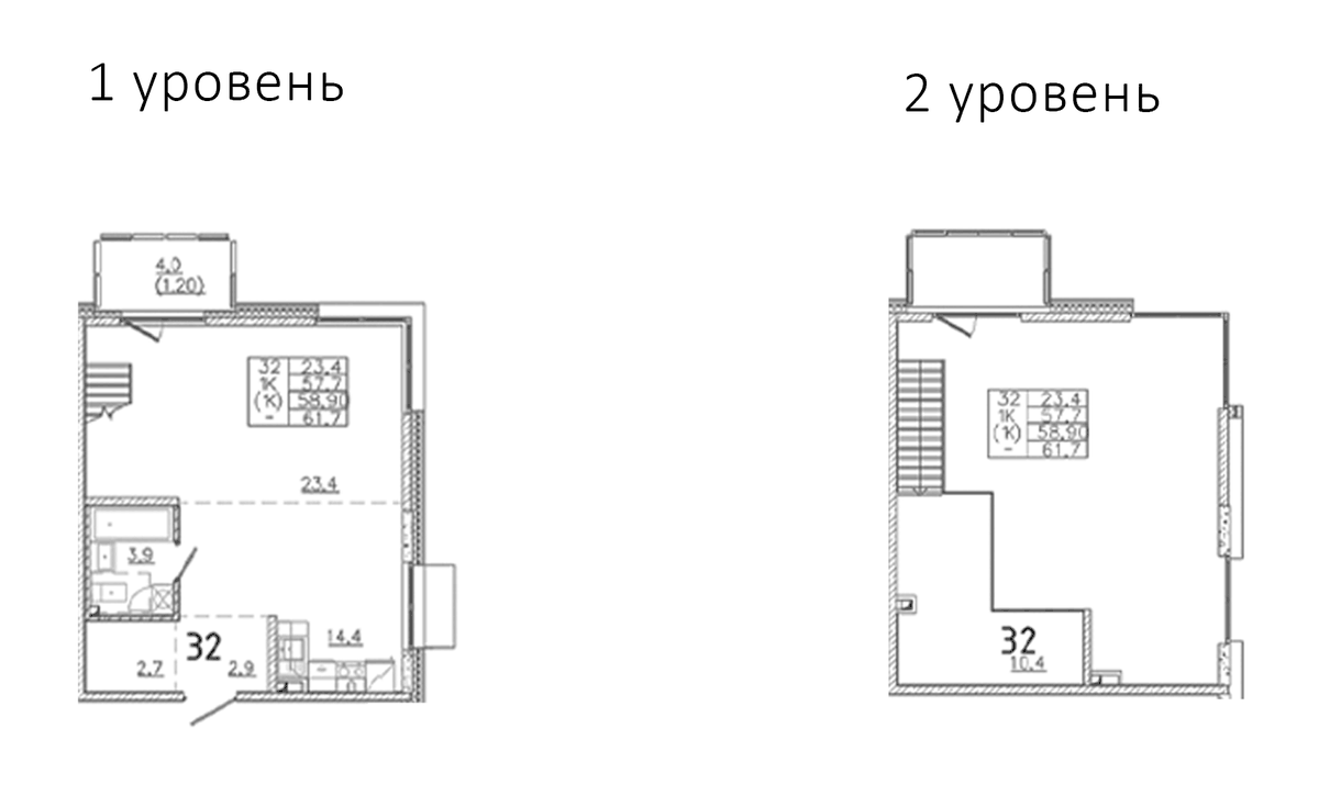Планировка однокомнатная 58.9 м² в ЖК «Лисино», корпус 1