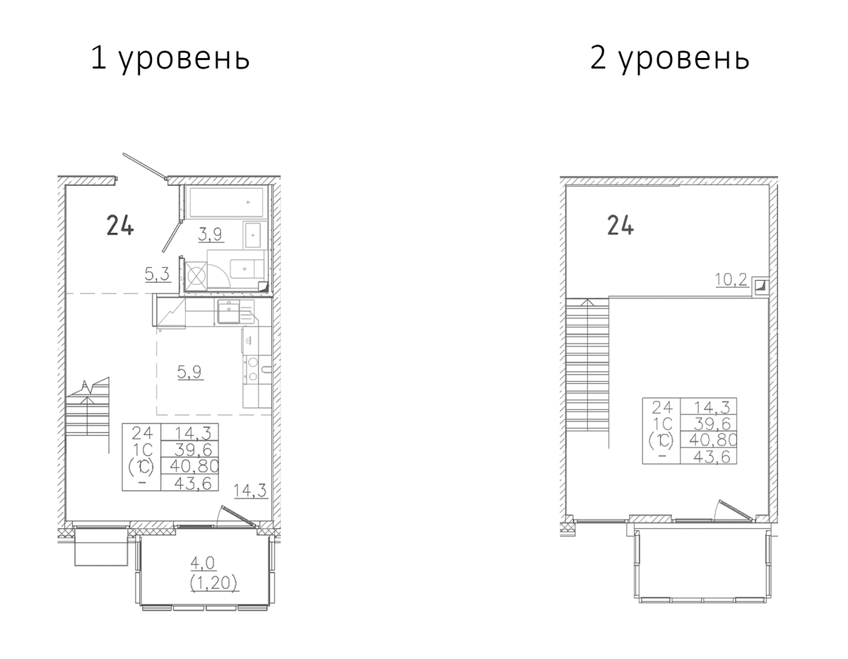 Планировка Студии 40.8 м² в ЖК «Лисино», корпус 2