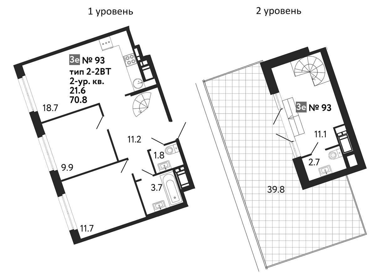 Планировка евротрёшка (3Е) 110.6 м² в ЖК «Литера», корпус 1
