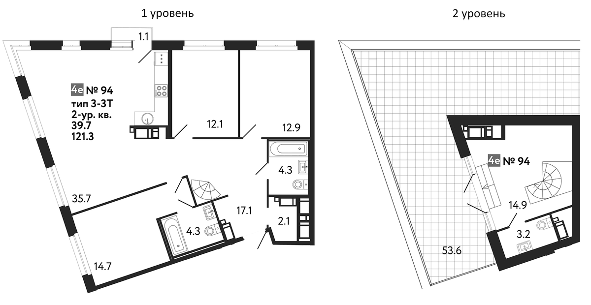 Планировка евро-4 (4Е) 175.23 м² в ЖК «Литера», корпус 1