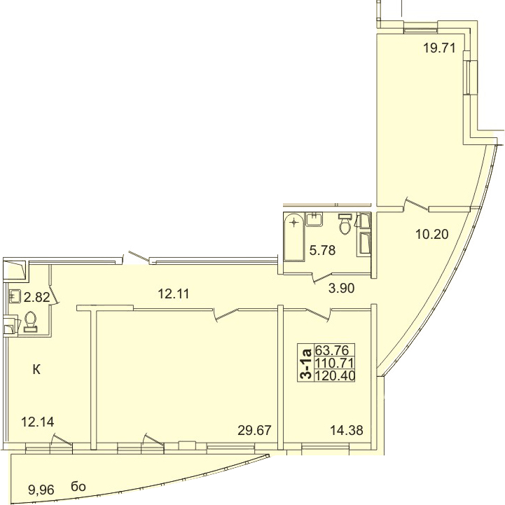 Планировка трёхкомнатная 113.5 м² в ЖК «Лондон Парк», корпус 1.2