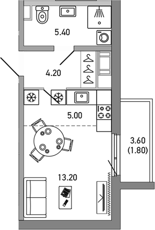 Планировка Студии 29.6 м² в ЖК «ЛОВО», корпус 1