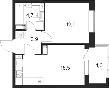 Планировка однокомнатная 41.1 м² в ЖК «М36», корпус 1