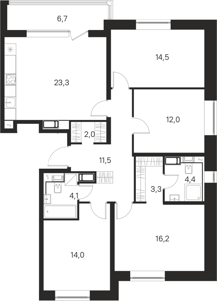 Планировка 5Е-к.кв 112 м² в ЖК «М36», корпус 2