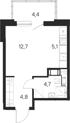 Планировка Студии 28.62 м² в ЖК «М36», корпус 1
