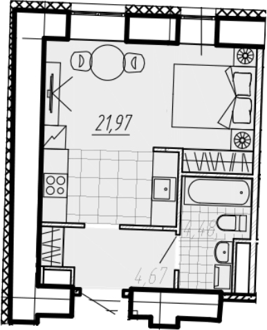 Планировка Студии 31.12 м² в ЖК «Мадонна Бенуа», корпус 1