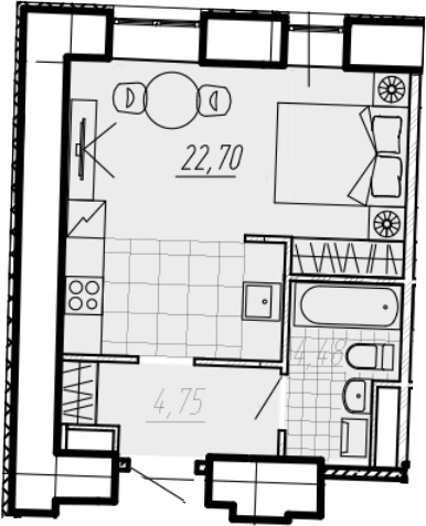 Планировка Студии 31.93 м² в ЖК «Мадонна Бенуа», корпус 1