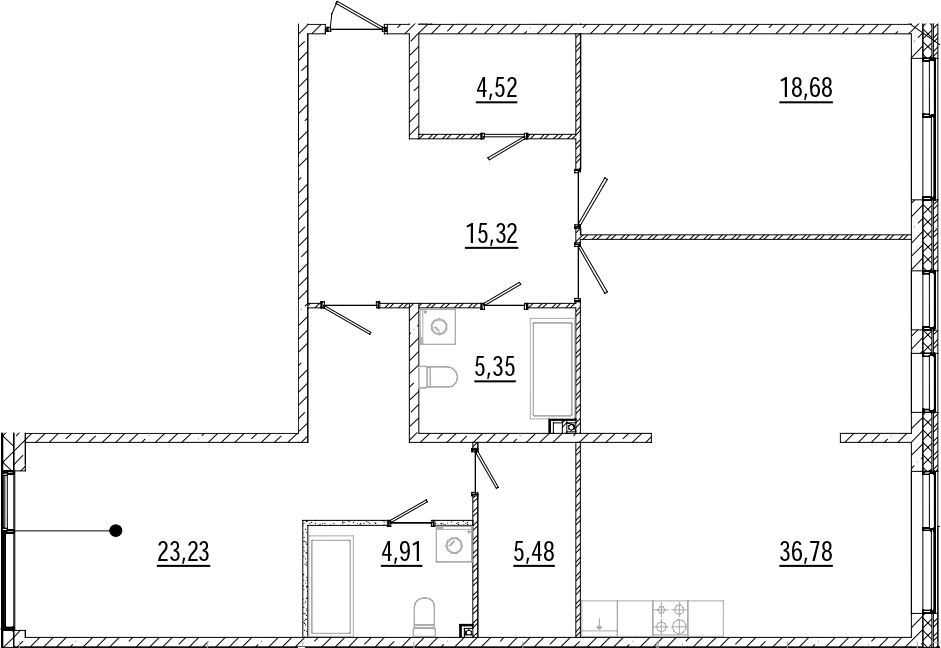 Планировка двухкомнатная 114.27 м² в ЖК «Мануфактура», корпус 1