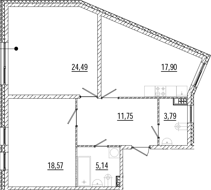 Планировка двухкомнатная 81.64 м² в ЖК «Мануфактура», корпус 1