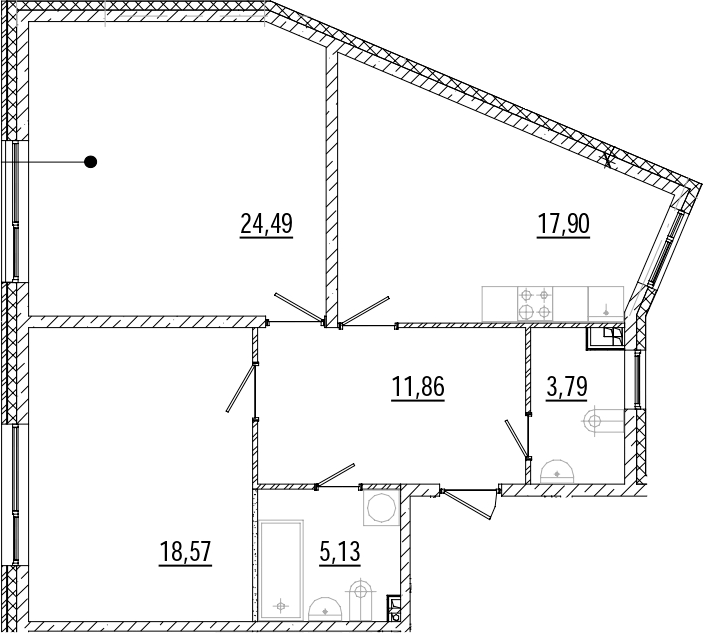 Планировка двухкомнатная 81.74 м² в ЖК «Мануфактура», корпус 1