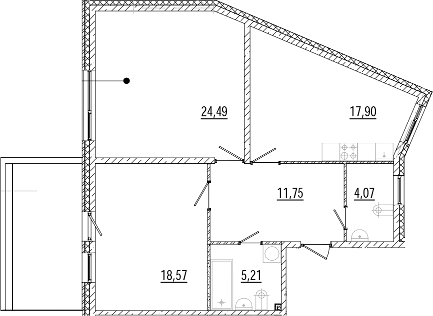 Планировка двухкомнатная 85.88 м² в ЖК «Мануфактура», корпус 1