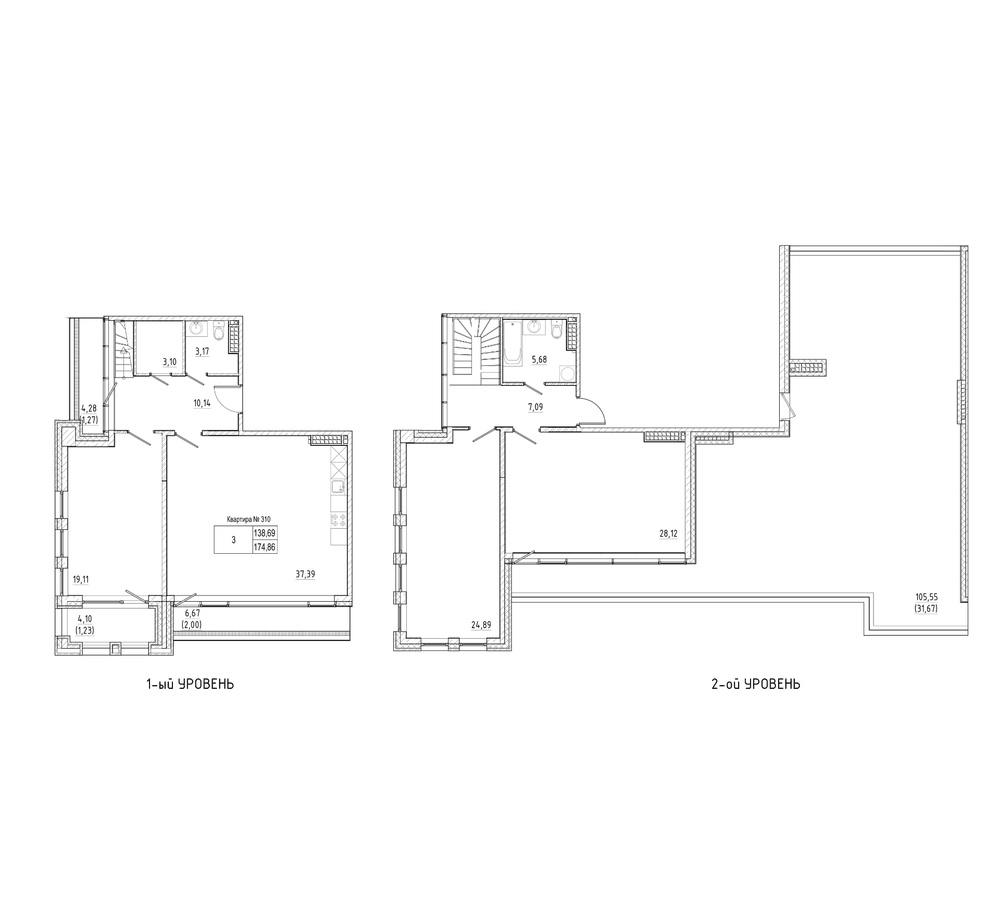 Планировка трёхкомнатная 174.86 м² в ЖК «Мануфактура», корпус 1