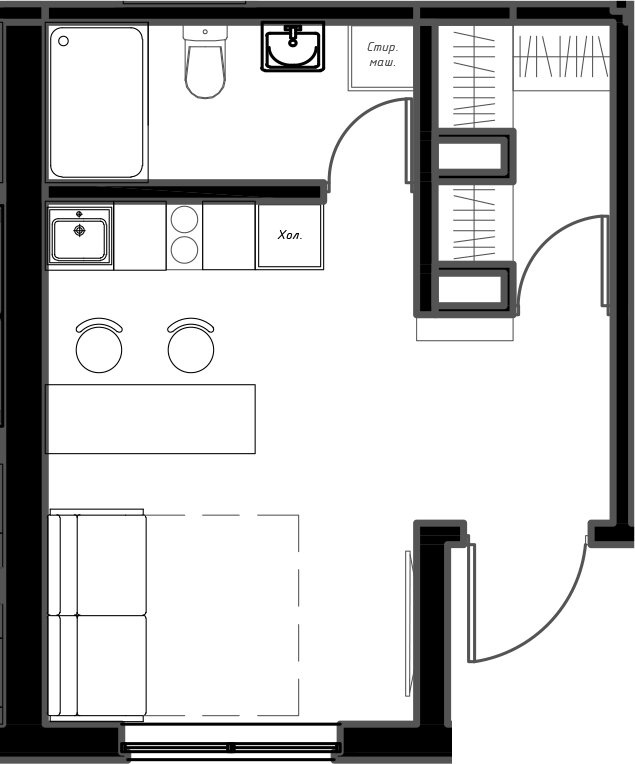 Планировка свободная планировка 25.9 м² в ЖК «Мариоки», корпус 1