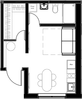 Планировка свободная планировка 26.6 м² в ЖК «Мариоки», корпус 1