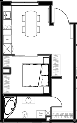 Планировка свободная планировка 35.4 м² в ЖК «Мариоки», корпус 1