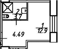 Планировка Студии 16.6 м² в ЖК «Майков 4А», корпус 1
