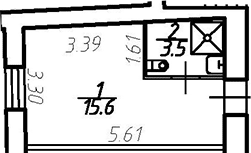 Планировка Студии 19.1 м² в ЖК «Майков 4А», корпус 1