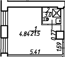 Планировка Студии 24.5 м² в ЖК «Майков 4А», корпус 1