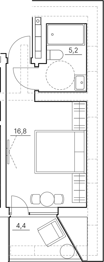 Планировка Студии 26.4 м² в ЖК «Инвест-Курорт МЕСТО Смолячково», корпус Б