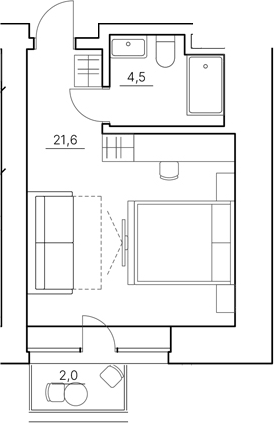 Планировка Студии 28.1 м² в ЖК «Инвест-Курорт МЕСТО Смолячково», корпус И