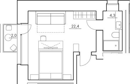 Планировка Студии 28.7 м² в ЖК «Инвест-Курорт МЕСТО Смолячково», корпус З