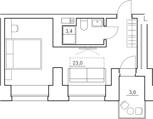 Планировка Студии 30 м² в ЖК «Инвест-Курорт МЕСТО Смолячково», корпус О