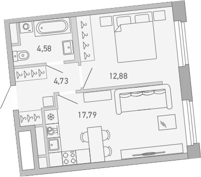 Планировка однокомнатная 39.98 м² в ЖК «Министр», корпус 1