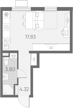 Планировка Студии 25.95 м² в ЖК «Морская миля», корпус 8