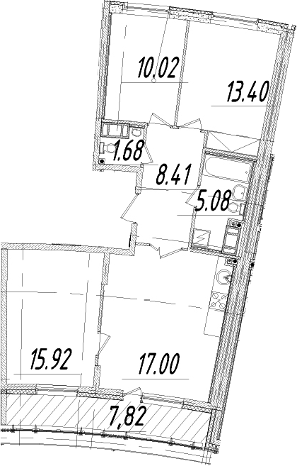 Планировка трёхкомнатная 81.1 м² в ЖК «Морская набережная», корпус 12.2 SeaView