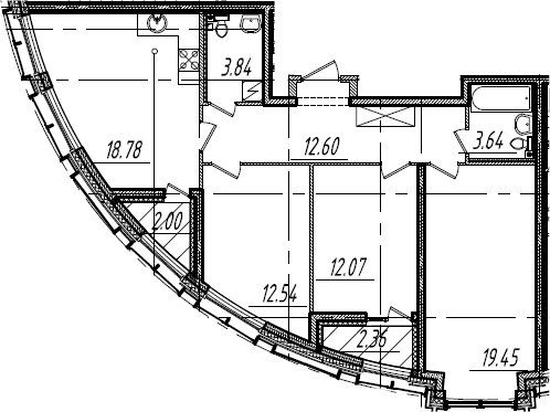 Планировка евро-4 (4Е) 84.9 м² в ЖК «Морская набережная», корпус 12.1 SeaView
