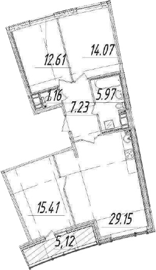 Планировка евро-4 (4Е) 88.9 м² в ЖК «Морская набережная», корпус 12.4 SeaView