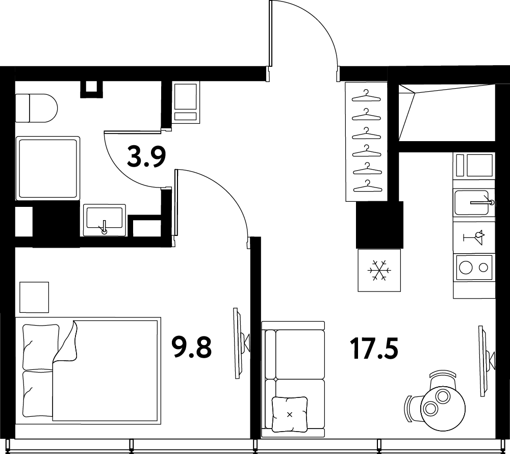 Планировка однокомнатная 31.2 м² в ЖК «МОСКО», корпус 1