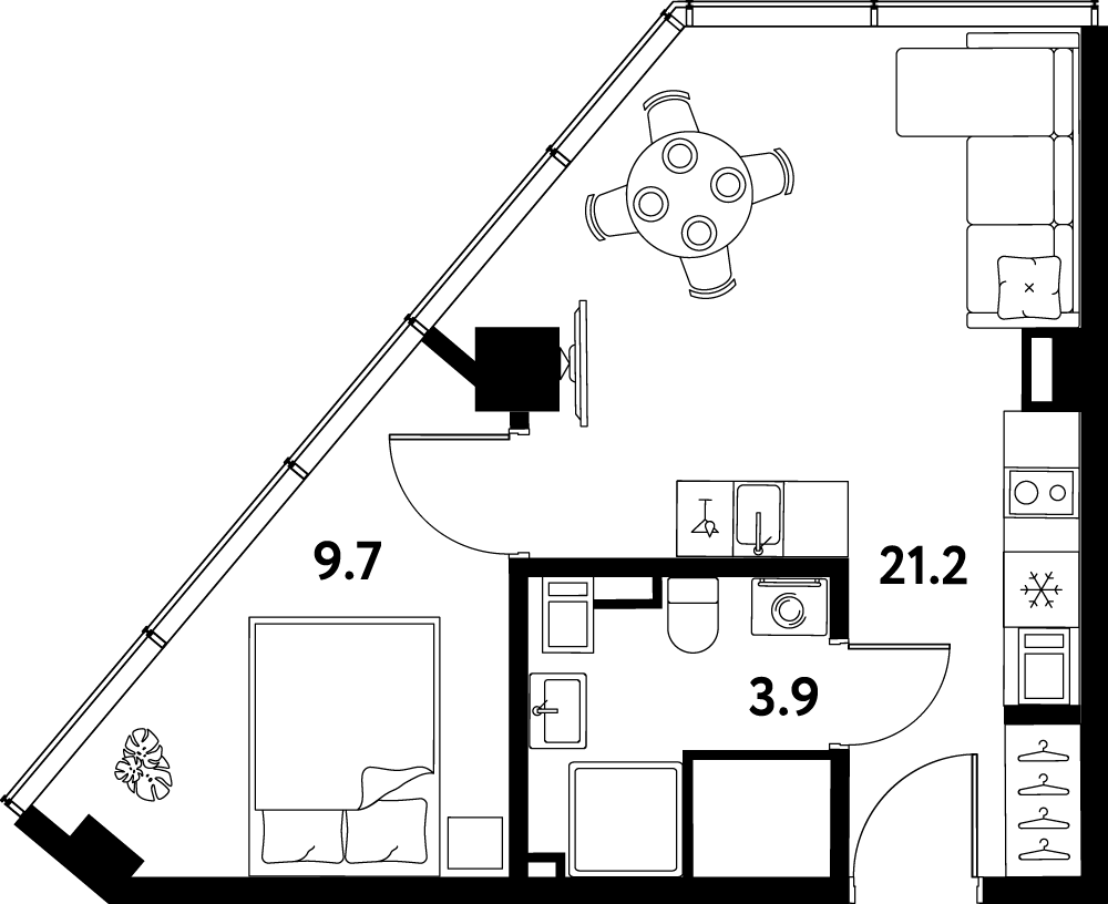 Планировка однокомнатная 34.8 м² в ЖК «МОСКО», корпус 1