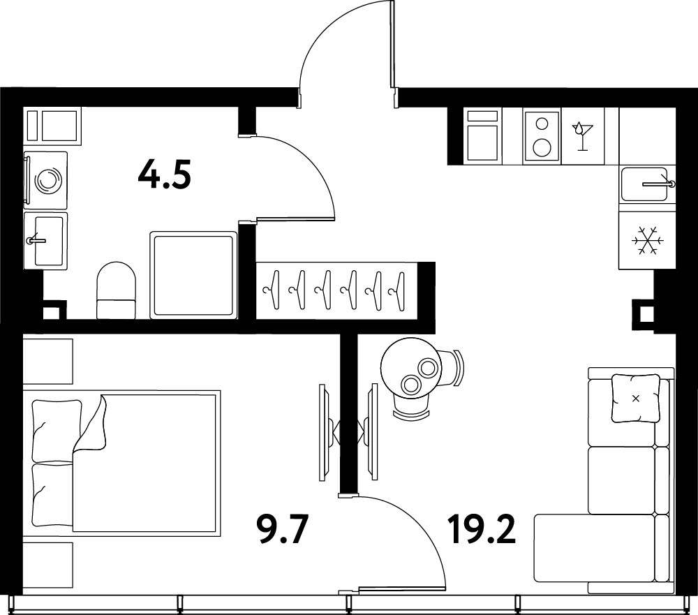 Планировка Студии 33.4 м² в ЖК «МОСКО», корпус 1