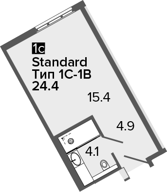 Планировка Студии 24.4 м² в ЖК «ARTSTUDIO M103», корпус 1