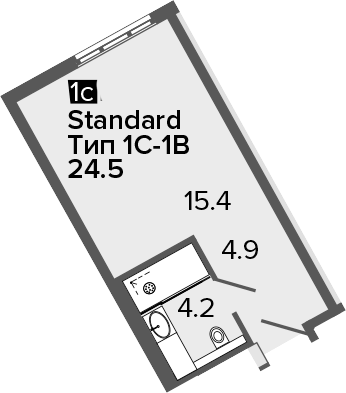 Планировка Студии 24.5 м² в ЖК «ARTSTUDIO M103», корпус 1