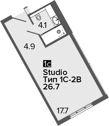 Планировка Студии 26.7 м² в ЖК «ARTSTUDIO M103», корпус 1