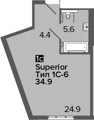 Планировка Студии 34.9 м² в ЖК «ARTSTUDIO M103», корпус 1