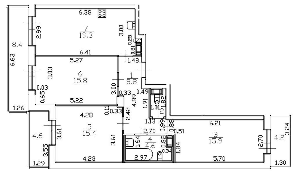 Планировка евро-4 (4Е) 89.9 м² в ЖК «Можайский сквер», корпус 1